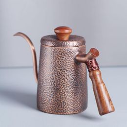 Outils pur cuivre rouge café théière tasse cuillère ensemble Drinkware Long col de cygne bec bouilloire main goutte à goutte bouilloire ensemble de cafetière turque