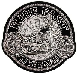 Herramientas Ride Fast Live Hard Motorcycle Spider Webs Parche trasero grande Motocicleta Biker Club MC Chaqueta delantera Chaleco Parche Bordado detallado