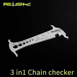 Herramientas RISK 3 en 1 Comprobador de cadena de bicicleta Perno de ciclismo de acero inoxidable Gancho de cadena de medición Herramienta de reparación de bicicletas HKD230804