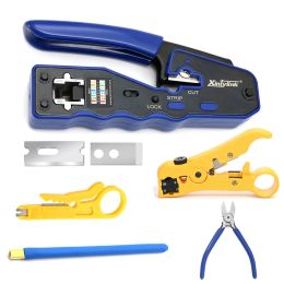 Outils RJ45 Set outils d'empilement Cat5 Cat5e Cat6 Crimper Network Plices 8p RJ 45 Câble Ethernet Strippeur Cable Couper Cutter Tongs Clip Lan