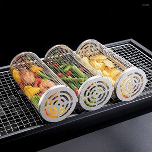 Gereedschap Rolling Grill Basket Roestvrij staal BBQ Greatest Campfire Grid Picnic Pook Gerei voor keukengereedschap T0J2