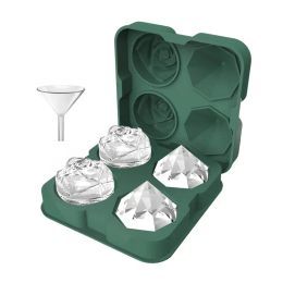 Outils Rose Diamond Shape Ice Cube Moule whisky vin Cool Down Ice Maker réutilisable Cubes de glace Moule de plateau pour congélateur avec couvercle