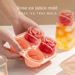 Outils Rose Flower Ice Cube Moule Silicone Ice Partement Small Block Ice Box Creative Whisky Silicone Ice Box Maker