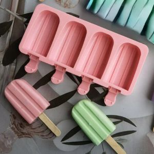 Outils Silicone 4 Cavité ovale Double Grooved Ice Cream Moule Créatif Simple Striped Ice Tray Jelly Pudding Savon Mousse Mousse Moule Cadeaux