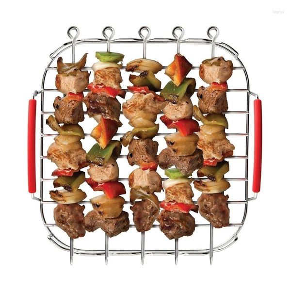 Herramientas Estante para freidora de aire de acero inoxidable con soporte de doble capa y pinchos perfecto para barbacoa al aire libre suministros de cocina casera