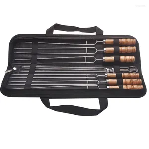 Gereedschap Roestvrijstalen barbecuespies Houten handvat Opbergtasset Outdoor Camping 10 eenheden per set