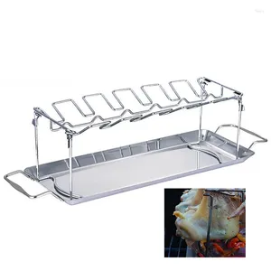 Support de jambe d'aile de poulet en acier inoxydable, outils avec plateau d'égouttement, support de Barbecue, plats de Barbecue pour Grill, fumeur, support de pique-nique, cuisine