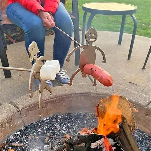 Outils en acier inoxydable chien rôtissoire Camp brochette de feu bâton adulte support barbecue grillé