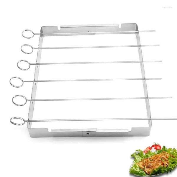 Support à Kebab pliable en acier inoxydable, outils simples, grilles de Barbecue d'extérieur avec 6 brochettes pour pique-nique Camping KXRE