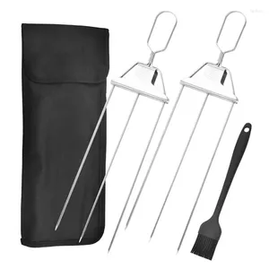 Brochettes en acier inoxydable avec barre de poussée, brochettes métalliques réutilisables pour brochettes de 15 pouces à 3 broches