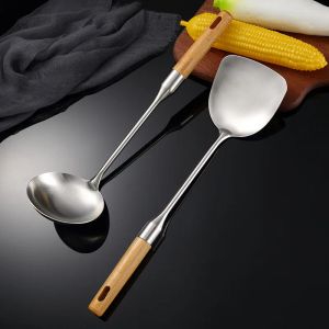 Outils cuillère à soupe en acier inoxydable, spatule à pot, ensemble d'ustensiles de cuisine, spatule à frire, ustensiles de cuisine ménagers