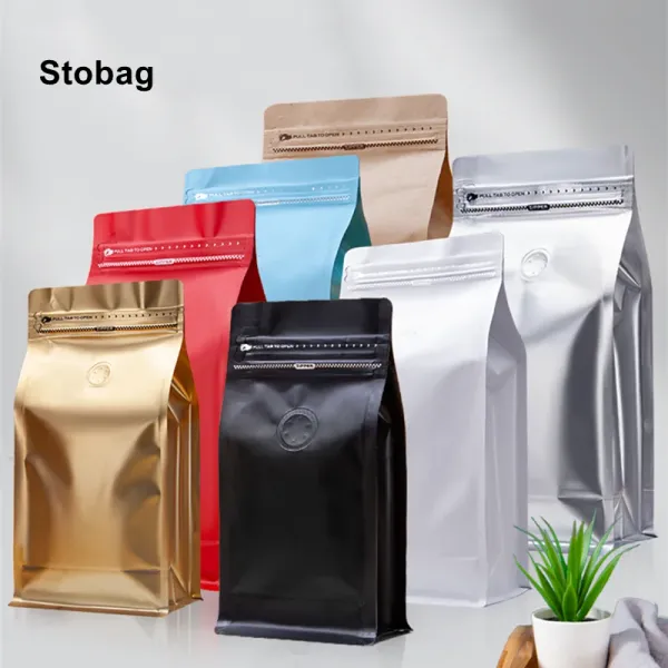 Outils Stobag 50pcs grains de café sac d'emballage en aluminium avec valve à air scellé alimentaire poudre thé noix stockage pochettes hermétiques imprimer