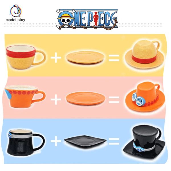 Herramientas Stock Anime One Piece Cosplay Taza Taza de agua Taza de café creativa con forma de sombrero de tres hermanos Luffy Ace Sabo Taza de cerámica para fiestas