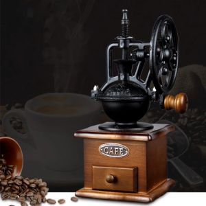 Gereedschap Vintage houten koffiemolen reuzenrad stijl conische koffiemachine huishoudelijke handmatige koffiebonenmolen koffiezetgereedschap