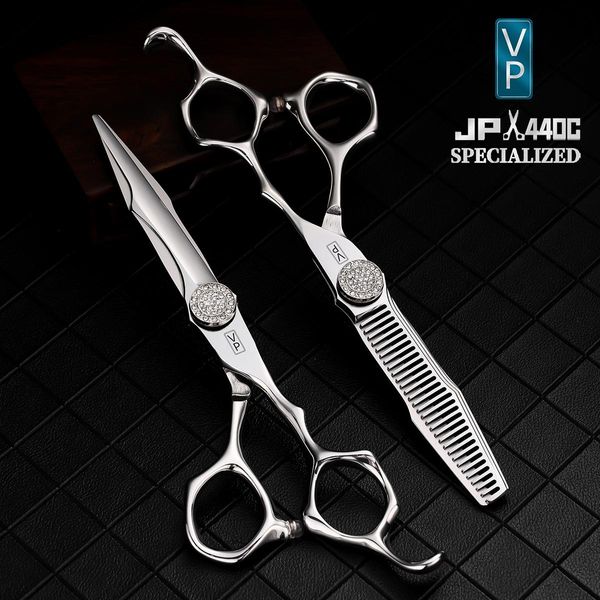 Outils VP Ciseaux de coiffeur professionnels Outils de coupe de cheveux Ciseaux de barbier Ciseaux amincissants de coiffure de 6,0 pouces Japon 440C Acier