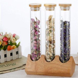 Outils en bois grains de café fleur thé présentoir support céréales bidon tube à essai en verre avec stockage scellé en liège ornements décoratifs