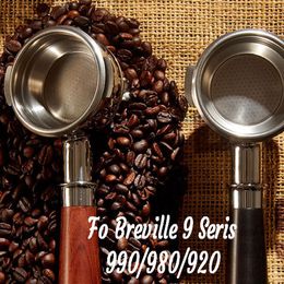 Outils en bois en acier inoxydable 58mm sans fond expresso porte-filtre à café filtre compatible pour Breville 9 série BES990/980/920