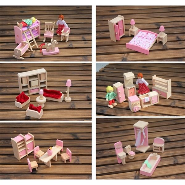 Herramientas Taller 6 set estilo Niños divertidos Pretender papel Juguete de madera Casa de muñecas Cuarto de niños Comedor Sala romm Muebles en miniatura 230621