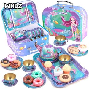 Tools Workshop Kids Tea Party Set para niñas pequeñas Mermaid Gift Pretend Toy Tin Tea Set Princess Tea Time Kitchen Pretend Play Juego de té Juguetes 230731