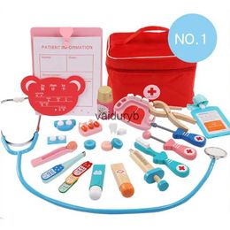 Outils atelier enfants jouets docteur ensemble pour enfants enfants Kit jeux pour filles garçons semblant jouer bois rouge médical dentiste boîte à médicaments tissu Bagvaiduryb