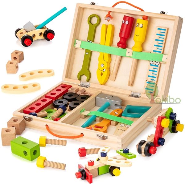 Herramientas Taller Niños Caja de herramientas de madera Juego de imaginación Juego Educativo Montessori Juguetes Tuerca Desmontaje Tornillo Montaje Simulación Reparación Carpintero Herramienta 230427