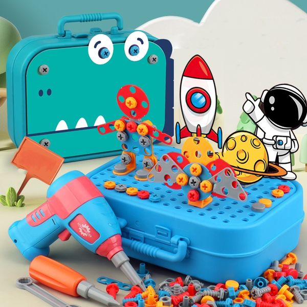 Outils atelier Montessori outil de vissage 3D dinosaure Puzzle jouets pour enfants briques de construction bricolage perceuse électrique ensemble éducatif enfants cadeau 230830