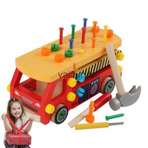 Herramientas Taller Destornillador Coche Juguete Juego de herramientas para niños pequeños Juguetes de madera para camiones de bomberos Herramientas de desmontaje y montaje de tornillos para bloques de construcciónvaiduryb