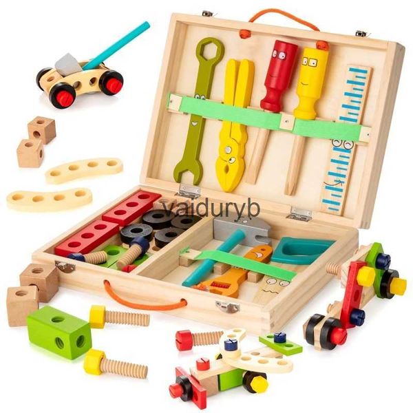 Herramientas Taller Kit de herramientas para niños Caja de herramientas de madera Juego de simulación Juego de simulación Reparación Tuerca Desmontaje Tornillo Montaje DIY Bloques de construcción Toysvaiduryb