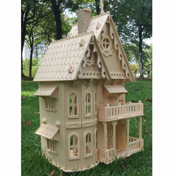 Atelier d'outils Maison de poupée miniature en bois Maison de poupée bricolage assemblée Jouets éducatifs pour jouer à faire semblant Mini maison de puzzle stéréo 3D pour enfants filles 230729