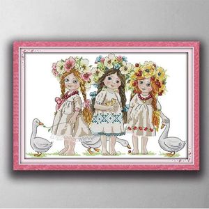 Outils Jeunes filles enfant ange bébé, style gracieux point de croix ensembles de couture kits de broderie peintures comptées imprimées sur toile DMC 1