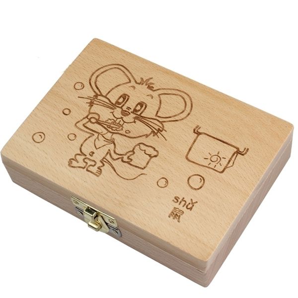 Tooth Box organisateur pour bébé enregistrer dents de lait boîte de rangement en bois s 3-6YEARS créatif pour enfants chinois zodiaque RAT LJ201215
