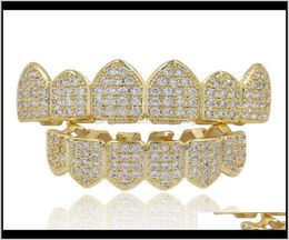 Capeur à dents grillz luxe bling zircon dents de dents de la rue Rappers de la mode Men des femmes 18K Gold rhodiium cuivre cuiv