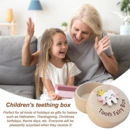 Tooth Keepsake Box Houten Baby Memory Box voor tand Schattige gesneden Fairy Gifts Tand Saver Tandcontainer voor jongen of meisje