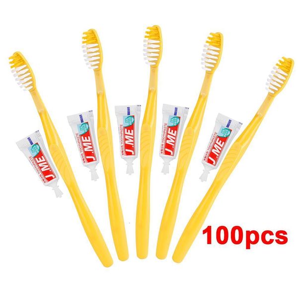 Cepillo de dientes 100 piezas desechable el viaje portátil con kit de pasta de dientes cuidado bucal cepillo de limpieza de dientes 230421