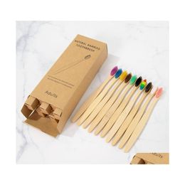 Brosse À Dents 10 Pcs Colorf Brosse À Dents En Bambou Naturel Ensemble Dents De Charbon De Bois À Poils Doux Brosses À Dents Éco Dentaires Oral Care Drop Delivery H Dhvr4