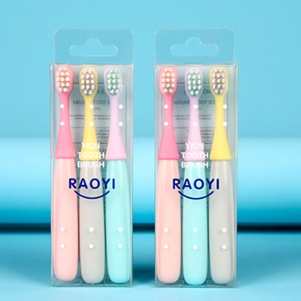 Brosse à dents 3pcs / set poils souples enfants mignons brosse à dents petit champignon dessin animé tête de brosse en silicone bébé enfants soins dentaires d'hygiène buccale 230609