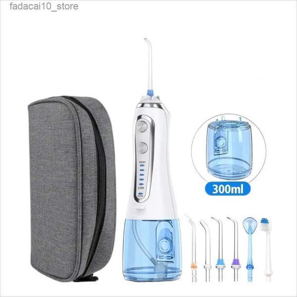 Brosse à dents Irrigateur oral à 5 modes Fil dentaire rechargeable USB Buse de ligne de flottaison dentaire portable 300 ml Irrigateur oral Nettoyant pour dents + 6 buses Q240202