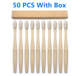 Cepillo de dientes Paquete de 50 Cepillo de dientes de madera de cerdas suaves biodegradables de bambú Mango de color mixto Cuidado bucal ecológico 230228