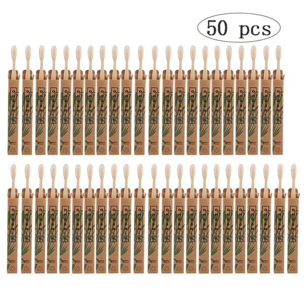 Brosse à dents 50pcs bois de bambou naturel es poils souples brosse à dents en Fiber de Capitellum soins bucco-dentaires écologiques 230228