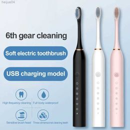 Brosse à dents 6 vitesses adulte puissante brosse à dents électrique sonique ultrasonique USB brosse à dents blanchissante rechargeable étanche lavable 4 brosses