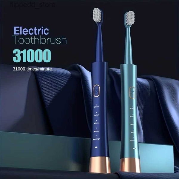 Brosse à dents Brosse à dents électrique automatique avec 6 têtes de brosse Charge ultrasonique originale Nettoyage en profondeur 45 jours Cheveux doux Technologie noire Couple Q231117