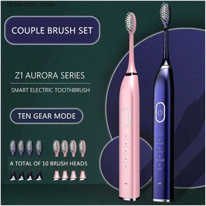 Brosse à dents Brosse à dents électrique sonique automatique 10 modes de chargement USB Brosse à dents ultrasonique pour adulte 5/10 Kit de tête de remplacement Q240202