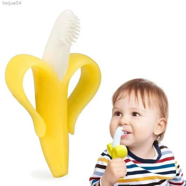 Cepillo de dientes con forma de plátano, mordedor seguro para niños, cepillo de dientes de entrenamiento de silicona para bebé, anillo de dentición de plátano sin BPA, masticable de silicona, cuidado Dental