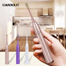 tandenborstel Candor CD5168 Sonische elektrische tandenborstel Oplaadbare tandenborstel IPX8 Waterdicht 15 Mode USB -ladervervangingskoppen Set