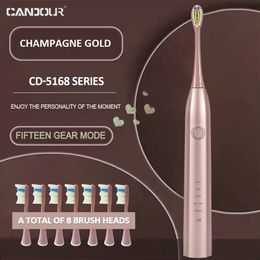 Cepillo de dientes CANDOR CD5168 Sonic Electric Recargable IPX8 Impermeable 15 Modo Cargador USB Cabezales de repuesto Set 231017