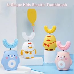 Cepillo de dientes eléctrico de dibujos animados para niños, cepillo de dientes eléctrico recargable por USB con cerdas suaves en forma de U, cepillo de vibración sónico para el hogar para niños