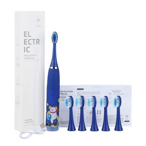 Cepillo de dientes eléctrico ultrasónico para niños, cerdas suaves, dibujos animados, 4 modos, IPX6, resistente al agua, prevención de dientes, limpiador de caries, carga USB 230613