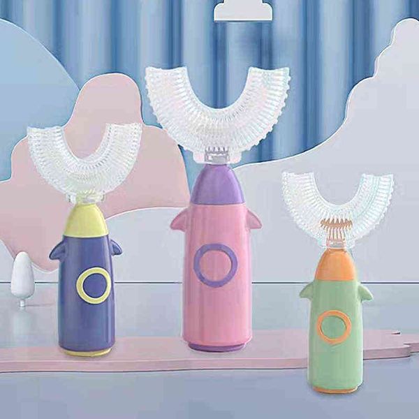 Cepillo de dientes para niños, cepillo de dientes en forma de U para limpieza de niños, cepillo de silicona para dientes infantiles de 360 grados, cuidado 0511