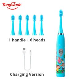 Brosse à dents Enfants Sonic Electric Brosse de dents Cartoon coloré pour les enfants USB RECHARAGEMable Soft AutoFtherprooftproof avec tête de remplacement