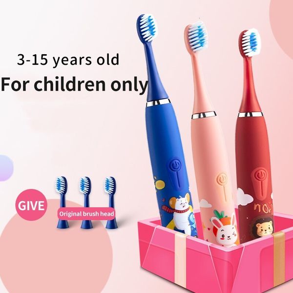 Brosse à dents électrique pour enfants, dessin animé coloré avec têtes de rechange, brosse de nettoyage de cheveux douce et rechargeable par ultrasons pour enfants 230906